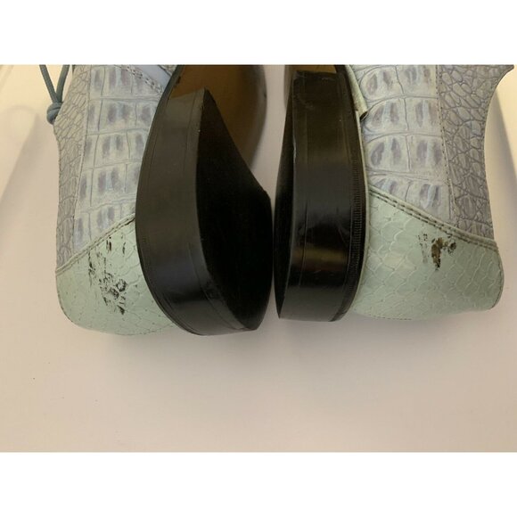Sio Faux Crocodile Alligator Men’s Sz‎ 10 Derby Square Toe Dress Shoes Green Blu - Picture 10 of 12